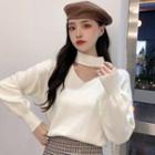 Lantern-sleeve Choker Knit Top