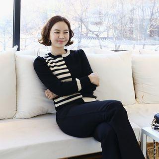 Round-neck Stripe-panel Knit Top