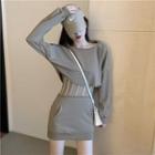 Paneled Mini Sheath Hoodie Dress As Shown In Figure - One Size