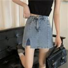 Plain Split Denim Mini Skirt