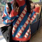 Heart Print Sweater Blue & Red - One Size