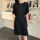 Shirred-sleeve Stitched A-line Dress