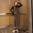 Long-sleeve Plain T-shirt / Midi A-line Overall Dress
