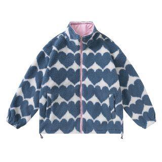 Heart Pattern Fleece Zip Jacket