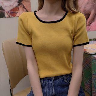 Short-sleeve Contrast Trim Ringer Knit Top