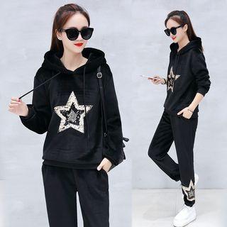 Set: Sequined Star Velvet Hoodie + Track Pants