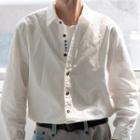 Chinese Character Embroidered Long-sleeve Shirt