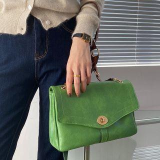 Faux Leather Crossbody Bag Green - One Size