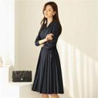 Tall Size Pleated Dress With Belt