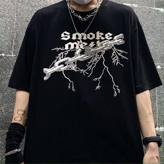 Chain Print Lettering Elbow-sleeve T-shirt