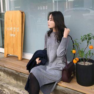 Crew-neck Plain Sweater Dress