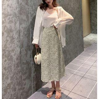 Spaghetti Strap Top / Shirt / Floral A-line Midi Skirt