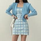 Strappy Plaid Knit Dress / Light Jacket