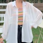 Long-sleeve Mesh Button-up Shirt