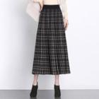 Plaid Pleated Midi A-line Skirt Black - One Size