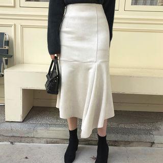 Seam-detail Ruffle-hem Midi Skirt