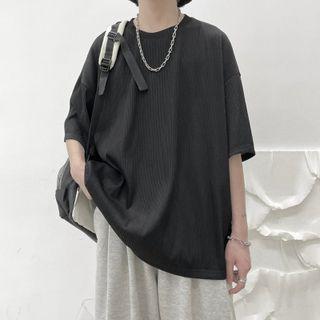 Short-sleeve Plain Ribbed T-shirt