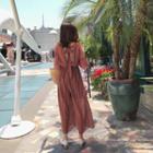 Bow Print Elbow-sleeve Jumpsuit