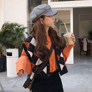 Check Knit Vest Check - Tangerine - One Size
