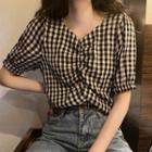 Short-sleeve Gingham Check Top