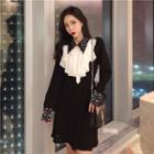 Retro Long-sleeved Dress Black - One Size