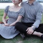 Couple Matching Striped Short-sleeve Dress / Striped Shirt