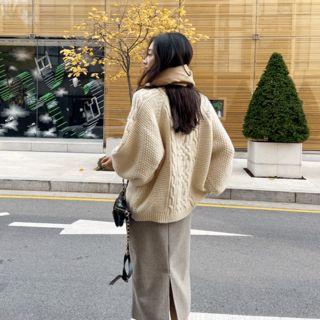 Balloon-sleeve Textured Sweater Ivory - One Size