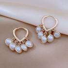 Heart Faux Pearl Fringed Earring 1 Pair - Gold & White - One Size