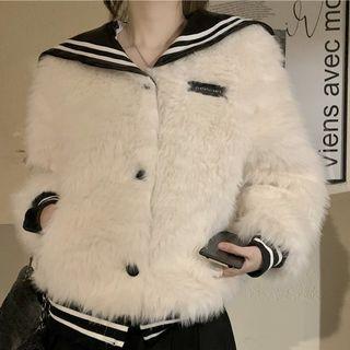 Fluffy Sailor Collar Button-up Jacket White - One Size