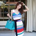 Color-block Knit Sleeveless Dress As Shown In Figure - One Size