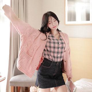 Drop-shoulder Oversized Cable-knit Cardigan