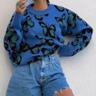 Butterfly Embroidery Long-sleeve Sweater