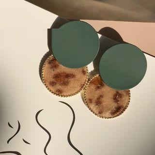 Leopard Print Disc Drop Earring As Shown In Figure - One Size
