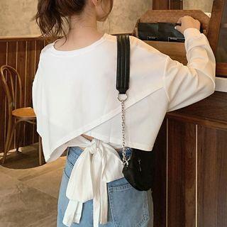 Plain Tie-back Long-sleeve Cropped T-shirt