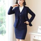 Single-breasted Blazer / Fitted Skirt / Dress Pants / Set