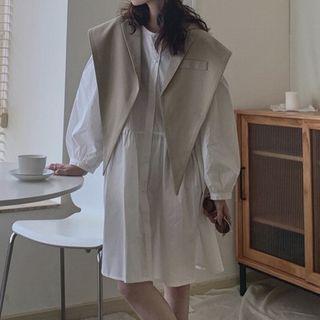 Puff-sleeve A-line Dress / Shawl