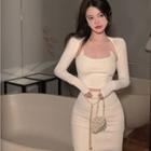 Set : Plain Tube Top + Plain Cape / High-waist Plain Skirt / Chain