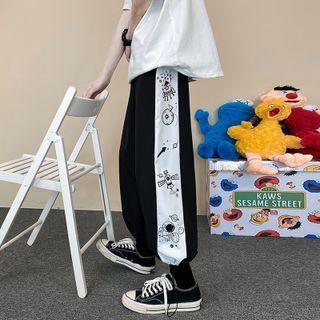 Cartoon Astronaut Print Panel Sweatpants