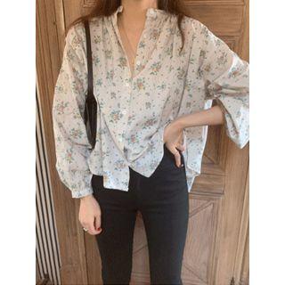 Shirred Floral Cotton Blouse One Size