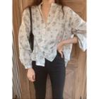 Shirred Floral Cotton Blouse One Size