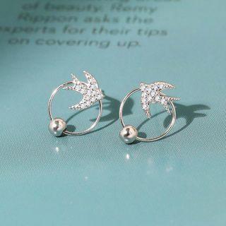 Rhinestone Bird Ear Stud 1 Pair - As Shown In Figure - One Size