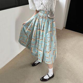 Tiger Print Midi A-line Skirt