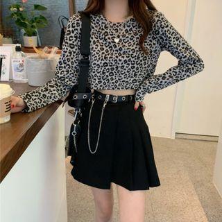 Long-sleeve Leopard Print T-shirt / Skirt