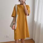 Elbow Sleeve Plain Oversized T-shirt Dress