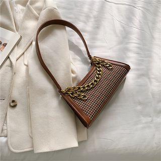 Chain Detail Houndstooth Hobo Bag