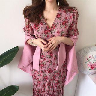 Short-sleeve Maxi Floral Sheath Dress