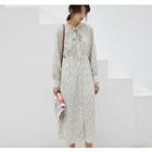 Floral Print Tie-neck Long-sleeve A-line Midi Dress As Shown In Figure - One Size