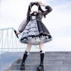 Ruffled Plaid Overall Dress / Body Harness Belt / Arm Sleeves / Headband / Set