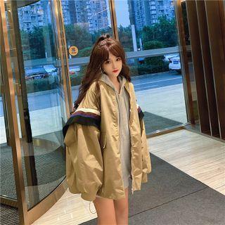 Color-block Striped Zip Oversize Jacket