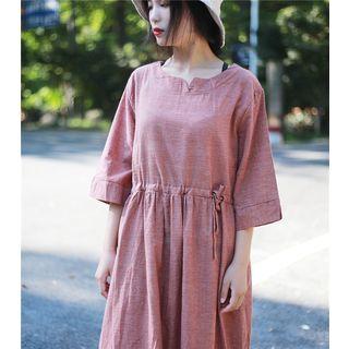3/4 Sleeve Tie Waist T-shirt Long Dress